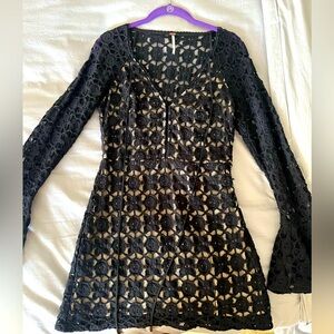 Authentic Free People Lace Mini Black Dress.